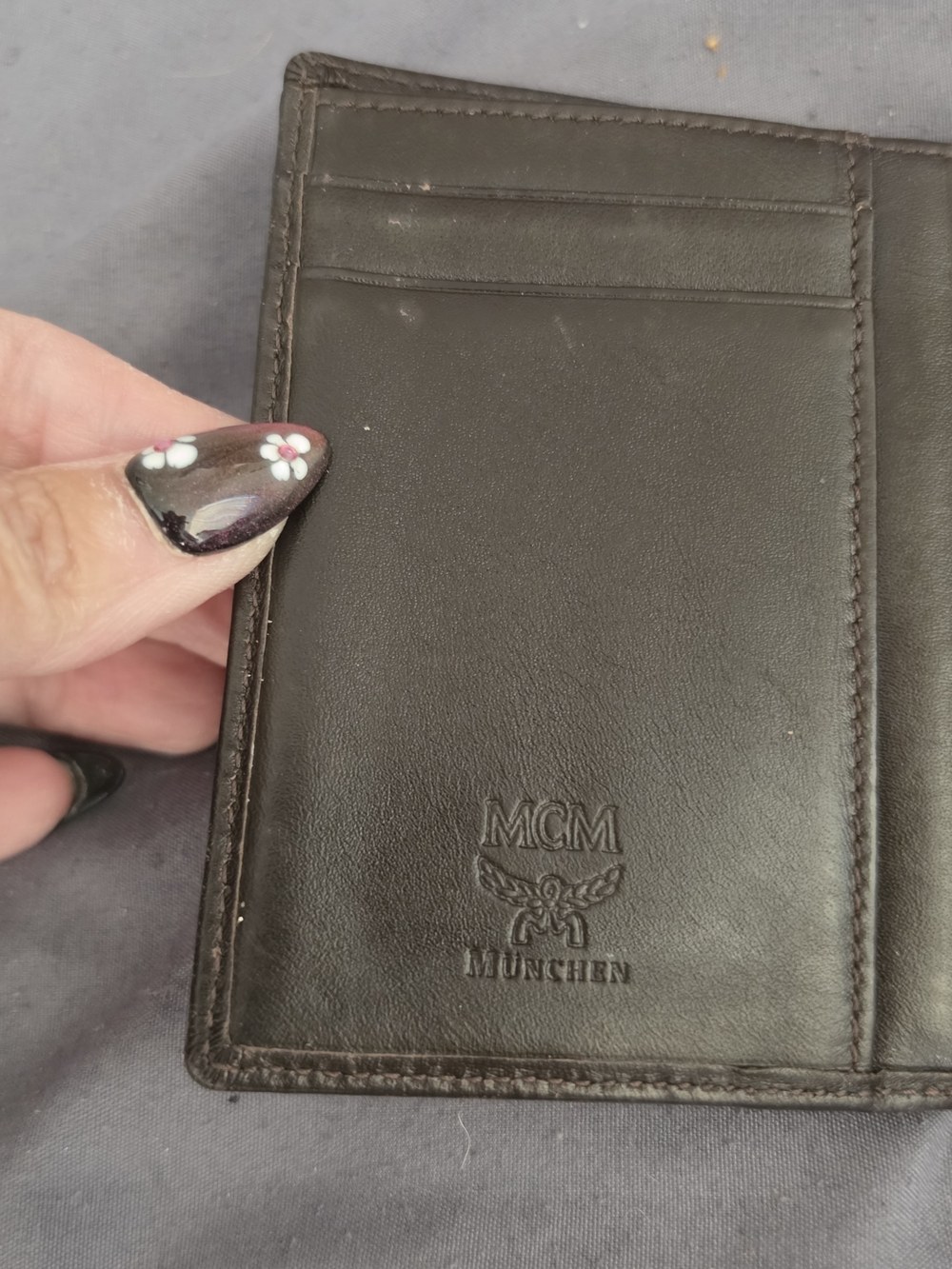 AUTHENTIC MCM Two-Tone Brown Monogram Compact Wallet with Gold Plate - Picture 3 of 11
